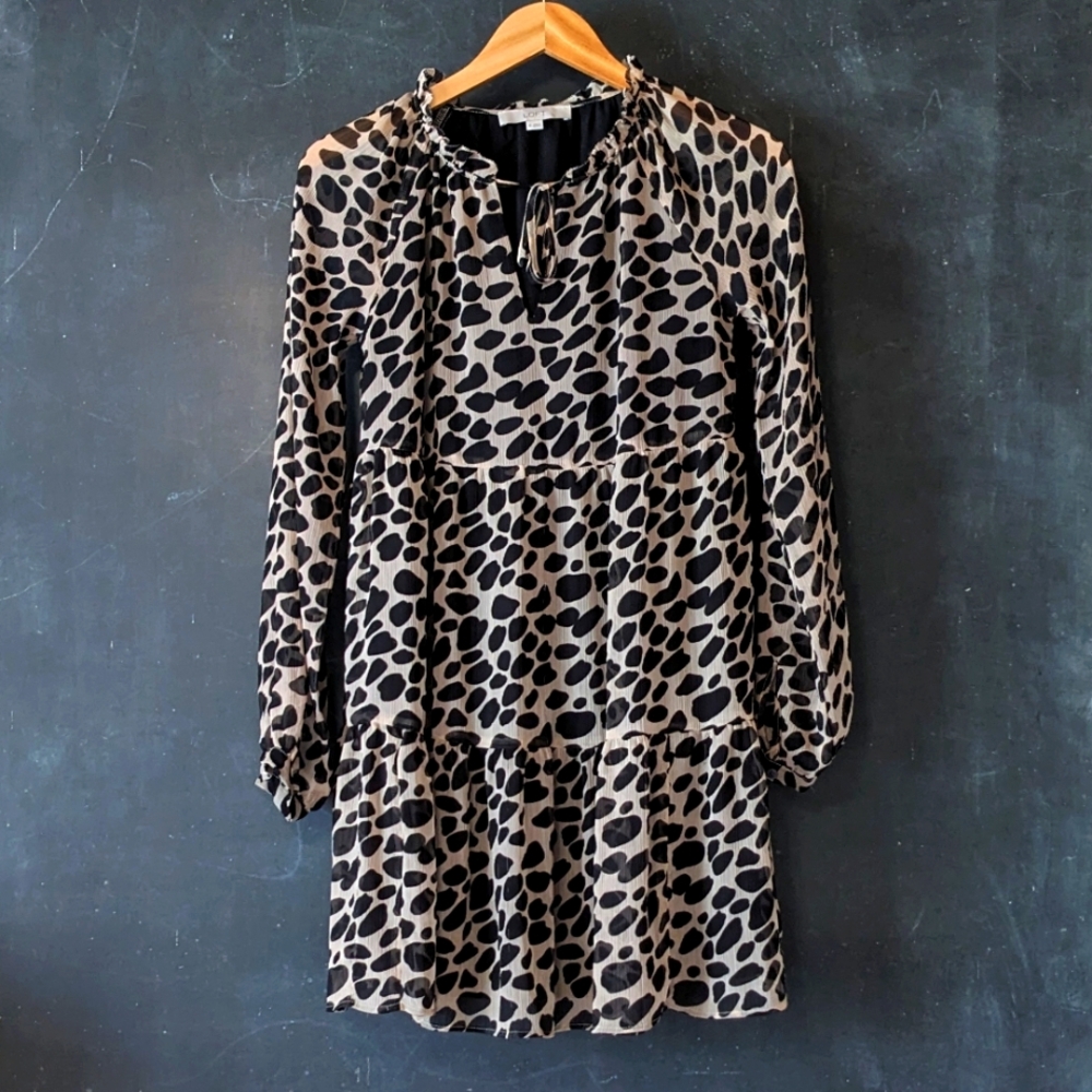 Loft Animal Print Dress Long Sleeve Sz XS